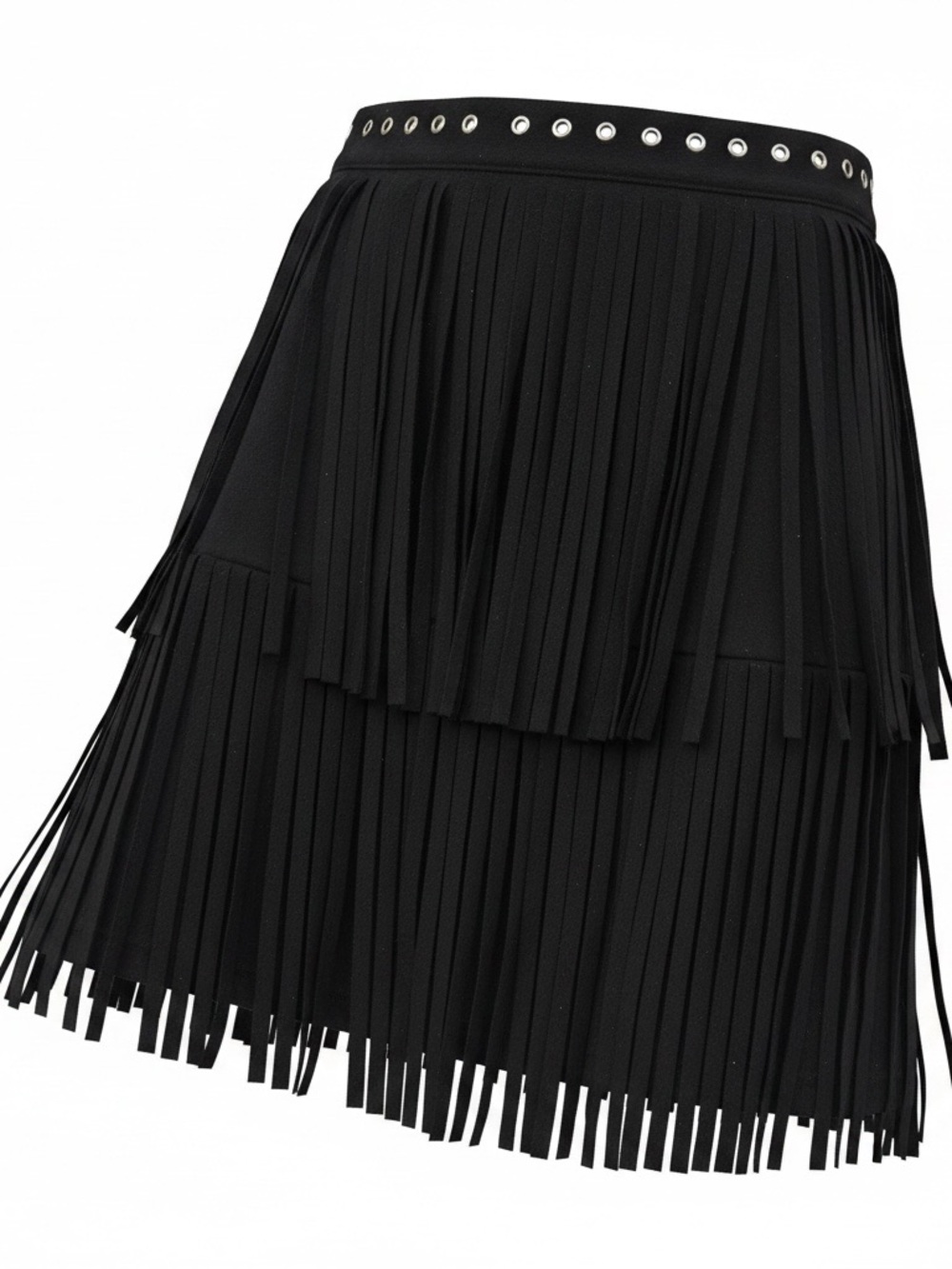 Forever 21 Black Layered Fringe Mini Skirt with Eyelet Waist